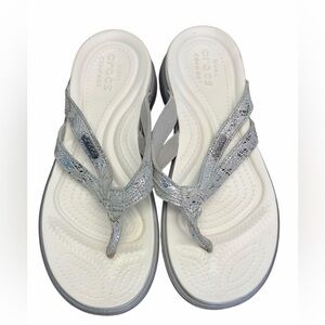 CROCS Women's Silver and White Sandals Size 6